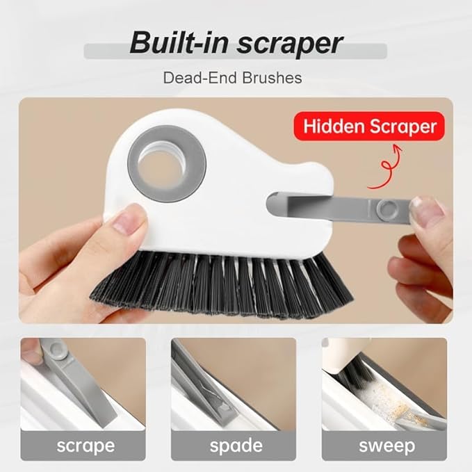 2 in 1 Groove Cleaning Brush, 2025 New Window Track Cleaning Tools, Multifunctional Bristle Crevice Brush with Hidden Scraper for Sliding Door Track Window Seal (Orange 2pcs)