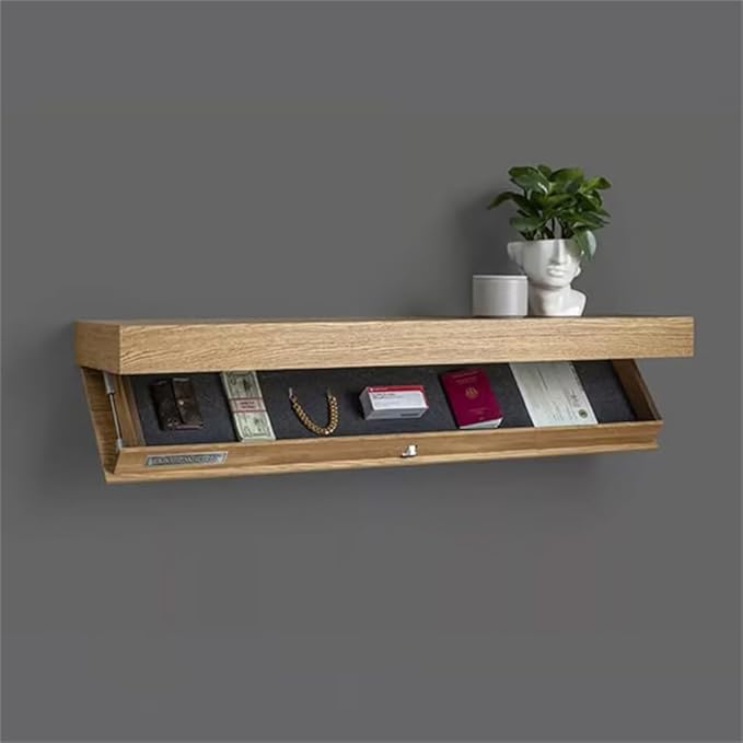 Wall Hanging Storage Box Rectangle Sturdy Durable Wood Hidable Double Layer Storage Case for Bedroom Living Room Office(wood)