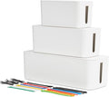 Oxford Cable Management Boxes, 3 Pack, Small, Medium, Large, 15 Cable Ties (Hook & Loop, Silicone,Twist Ties), Power Strip Organizer, White (27800) | Three sizes small medium large, Hides power strips and cords, Heat-resistant ABS with lids, Includes 1...