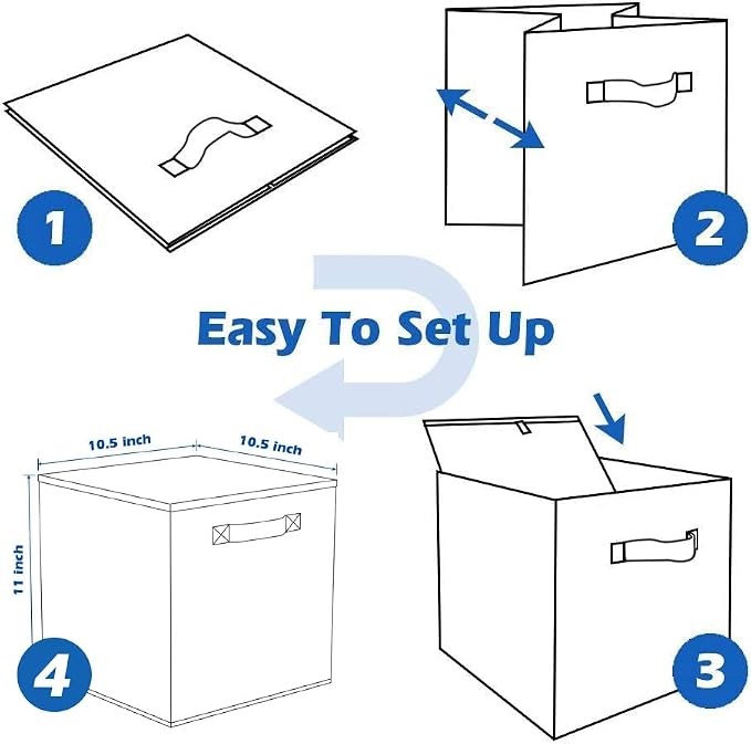 PowerKing Collapsible Storage Cubes, Farbic Storage Bins, Pink, 6 Pack | Sturdy, Lightweight, Easy Pull Handle, Closet & Shelf Organizer, Clothes and Toys Storage, 10.5'' x 11'' x 10.5''