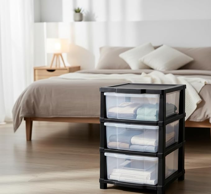 Space saving storage drawer unit suitable for cabinets shelves wardrobes offering neat organized household storage solution