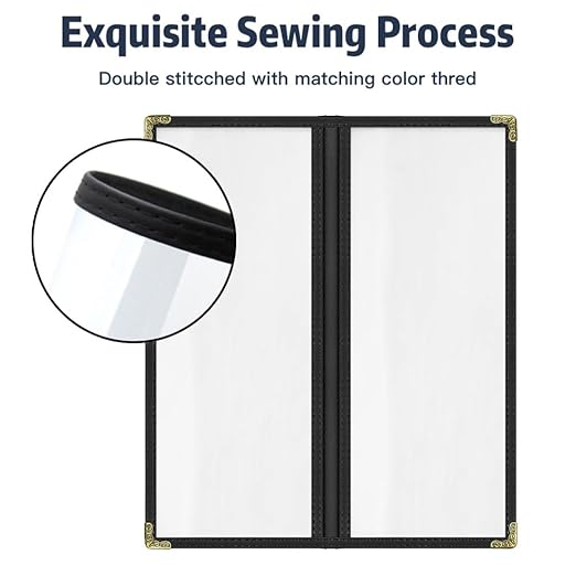 Goodsmart Restaurant Menu Covers - 25 Pack Black 2-Page/4-View 4.25" x 11", Top-Loading Vinyl Menu Holders with Clear Sleeves, Double-Stitched Edge, Leather-Style Café Covers with Gold Corners