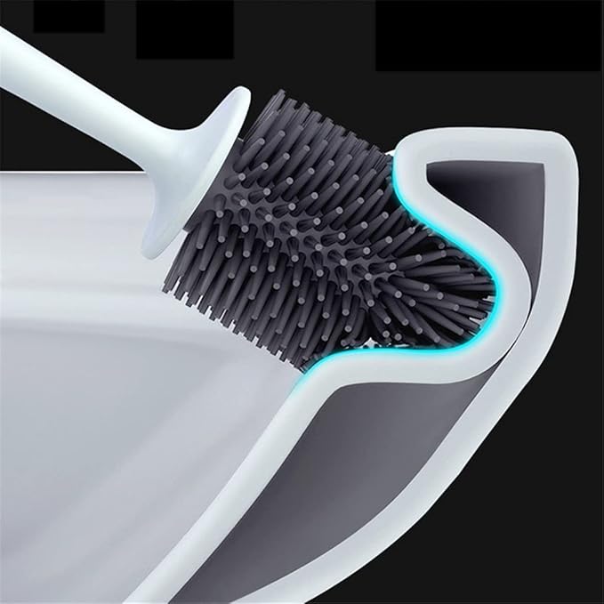 Toilet Brush Solid Color Silicone Toilet Brush Long Handle No Dead Corners Home Floor-Standing Cleaning Brushes Bathroom Accessories Bathroom Toilet Brush Holder (White) (Black)
