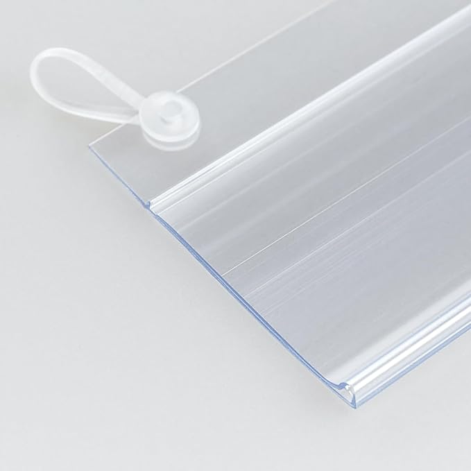 Elsjoy 100 Pack Plastic Wire Shelf Label Holders, 4" x 2.3" Clear Price Tag Holder Sign & Ticket Holder with Double Snap Lock Closure, Reusable Basket Label Holders for Market, Retail Shop, Pantry