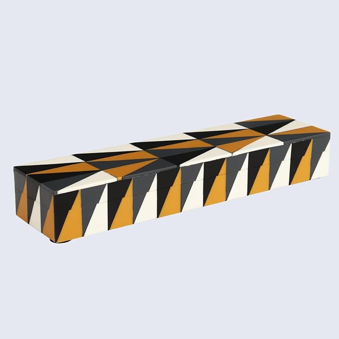 Handicrafts Home Decorative Storage Box with Lid, Decorative Remote Control Box, Slim Coffee Table Storage Box, Decorative Box for Shelf, Desk & Living Room Decor, Puzzle Guild 10 x 2.5 x 1.5 Inch