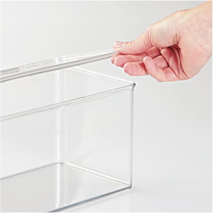 iDesign Plastic Stackable Hinged-Lid Storage Box, Clear | For Kitchen, For Bathroom, For Office