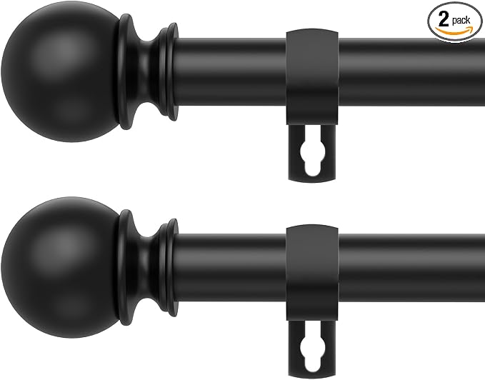 Black Curtain Rods for Windows 28 to 60 Inch,2 Pack 5/8 Inch Diameter Stainless Steel Adjustable Heavy Duty Curtain Rod with Brackets, Easy Installation for Indoor and Outdoor