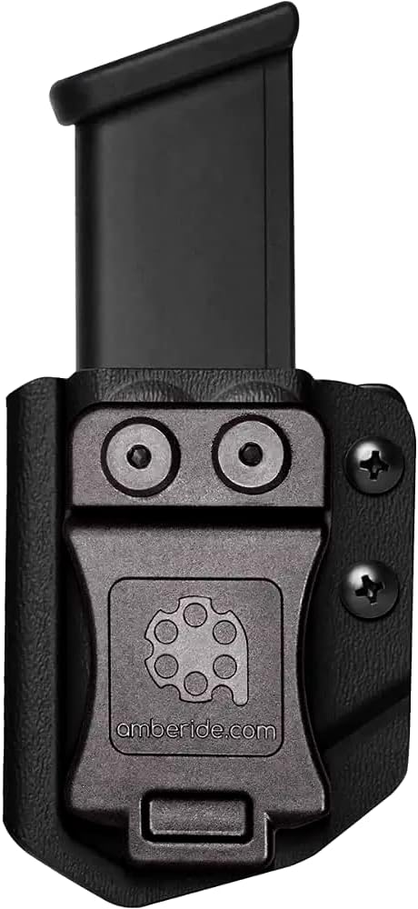 Amberide Universal IWB/OWB Kydex Mag Carrier for 9mm / .40 & .45 ACP Magazines, Single and Double Stack, Adjustable Retention, Ambidextrous, Fits 1.5" Belt, Made in USA
