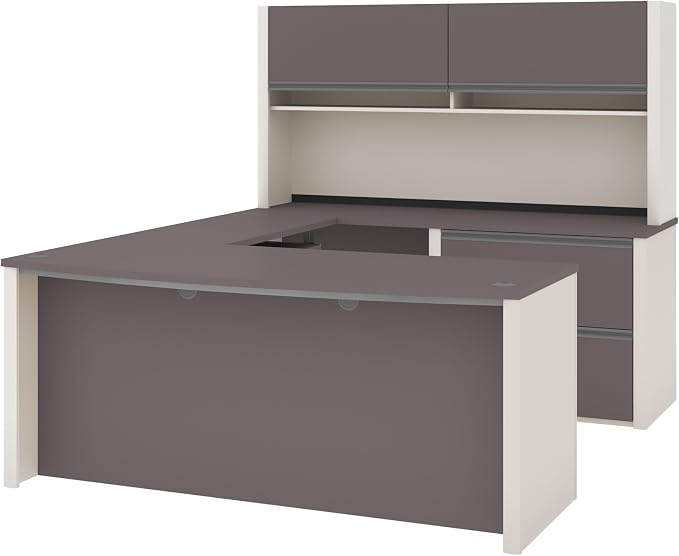 BESTAR Connexion U-Shaped Workstation with Two Oversized Pedestals, Slate/Sandstone | With Two Oversized Pedestals; Durable 1" grade work surface with melamine finish that resist scratches