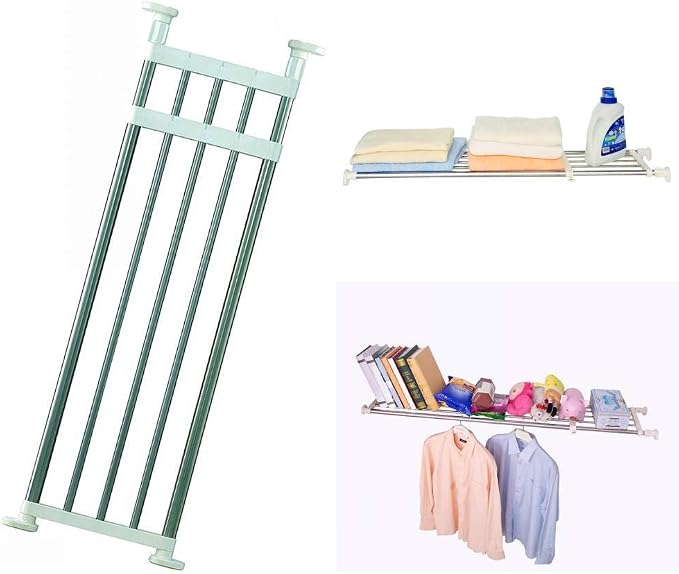 BAOYOUNI Expandable Closet Tension Shelf Adjustable Clothes Storage Rack Hanger Rod Organiser Ivory, 39.76-60.04 Inch