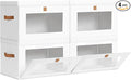 Homsorout Large Clothing Storage Bins - Collapsible Boxes with Handles & Window, Decorative Organizer Bins with Lids, Fabric Containers for Living Room, Dorm, 4 Pack, White