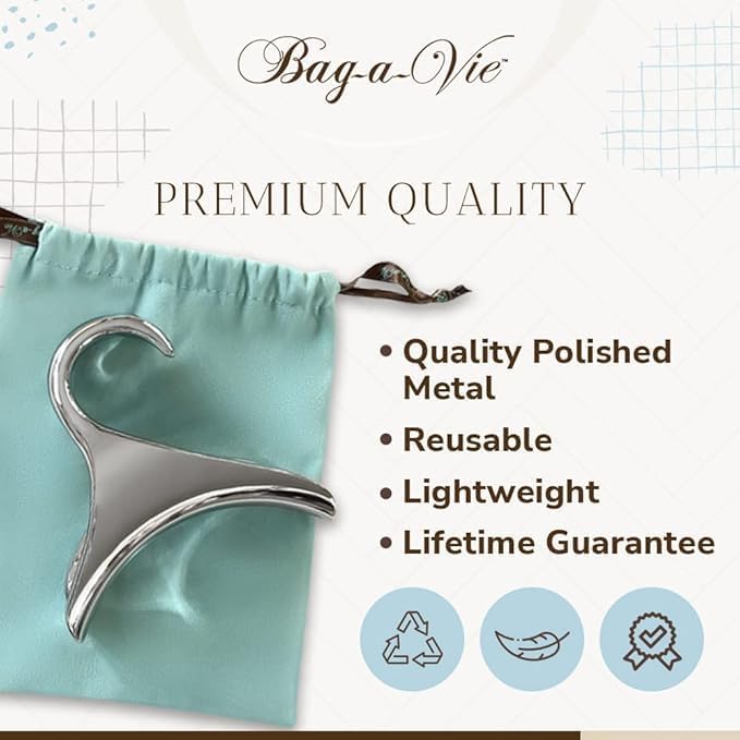 Bag-a-Vie Silver Metal Hangers Combo Pack 6 (3 Purse Hangers + 3 Clothes Hangers) Closet Organizer Set for Handbags, Coats & Suits