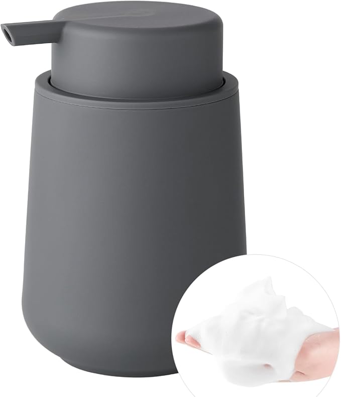 YAUKPH Matte Gray Foaming Hand Soap Dispenser Plastic 11 oz - Modern Minimalist Style for Bathroom & Kitchen Countertop Refillable