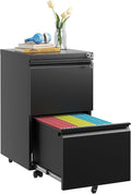 Guizeeopo 2 Drawer Locking File Cabinet, Fully Assembled Heavy-Duty Metal Filing Cabinets for Home Office, Quiet Slides, Anti-Tipping Wheels, Fits A4/Letter/Legal, Matte Black