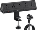 10 FT Desk Clamp Power Strip with 5 AC Outlets & 6 USB Ports PD 40W USB-C Fast Charging, Extension Cord with Multiple Outlets, Fits 2.1 in top Edge Black