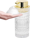 Foaming Soap Dispenser, Glass Foam Hand Soap Dispenser for Bathroom and Kitchen Decor, 14 Oz Refillable Foaming Pump Bottle Container with Gold Pump, Clear