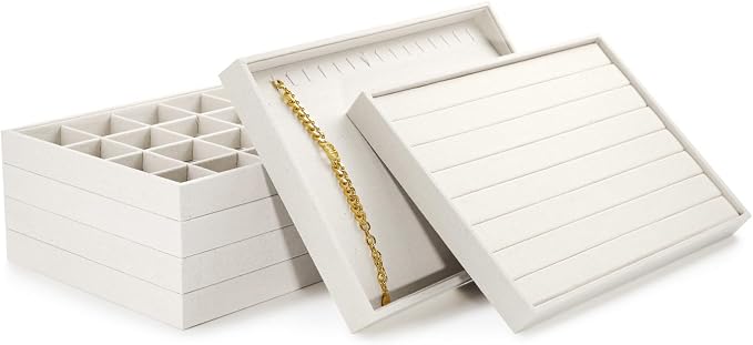 Oirlv Stackable 17 Hooks Sackcloth Jewelry Tray Necklace/Pendant/Long chain Display Showcase Organizer(Pack of 1,Beige)