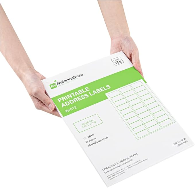 Restaurantware Label Tek 2.6 x 1 Inch Packaging Stickers 750 Premium Shipping Labels - Printable Address Sustainable White Paper Inventory Stickers High-Visibility with Strong Adhesives