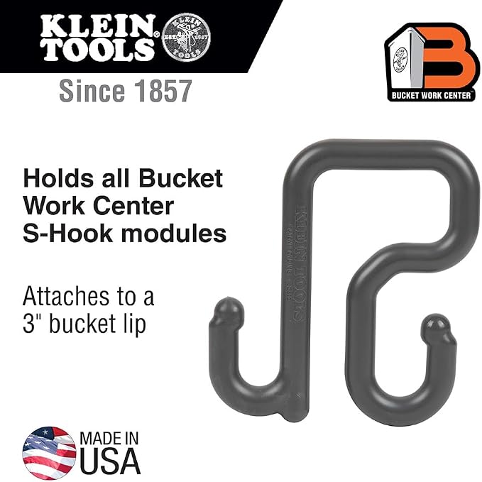 KLEIN TOOLS BC312 Lineman S-Hook, Made in USA, for Utility Buckets with 3-Inch Lip, Connects to All Bucket Work Center S-Hook Modules