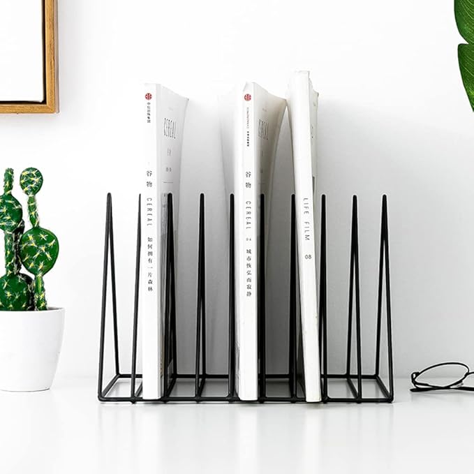Sooyee 9 Slot Black Magazine Holder, Desktop File Sorter Organizer | Record Holder, Book Album Display Rack, Desktop File Sorter Organizer, Triangle Bookshelf Decor for Home Office