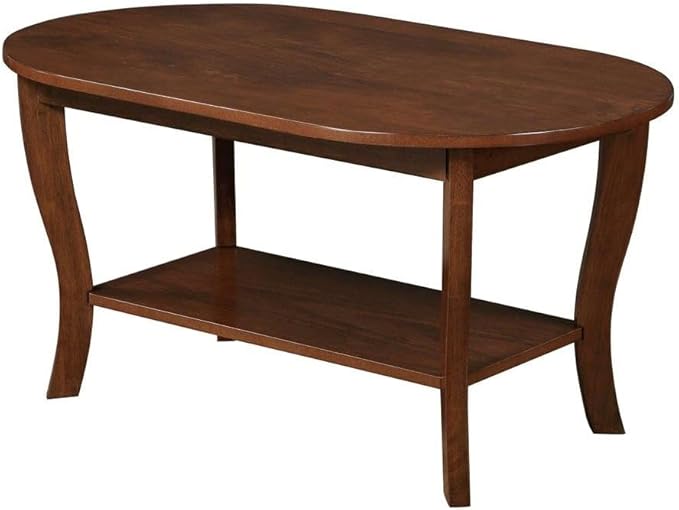 Furnifact Brown Oval Coffee Table with Lower Shelf, MDF Solid Rubber Wood Veneer Construction, Stylish and Practical Design for Living Room or Office Use