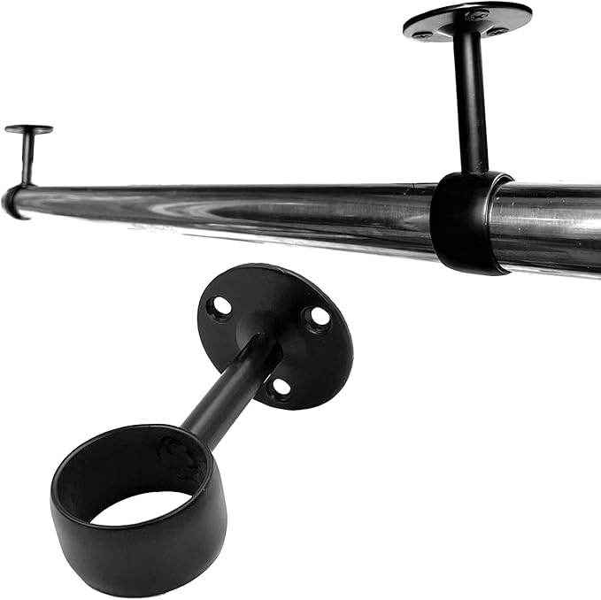 1Inch 4 Packs Black Heavy Duty Stainless Steel Curtain Rod Brackets End Supports Closet Pole Sockets Flange Rod Holder with Screws， Closet Shelf and Rod Brackets (1 inch Qualcomm Flange)