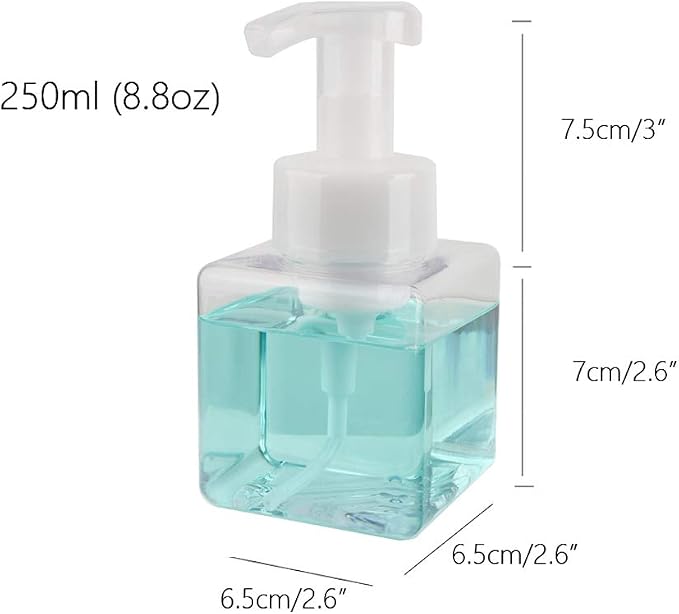 Foaming Soap Dispenser, 9oz Plastic Refillable Pump Bottle, 2 Pack, Clear | Hand Dispenser for Liquid Soap, Shampoo & Body Wash – Saves Soap with Rich Foam, Reusable, Easy to Refill, BPA-Free