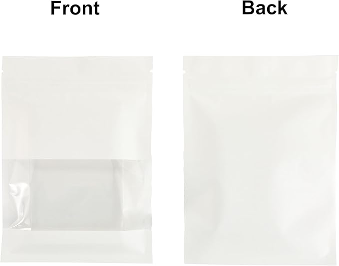 100PCS Resealable Kraft Paper Packaging Bags with Clear Window, Food Grade Heat Sealed Zipper Pouches for Coffee, Tea, Nuts, Snacks, Cookies (White, 7 * 9CM/2.8"*3.5"-100PCS)