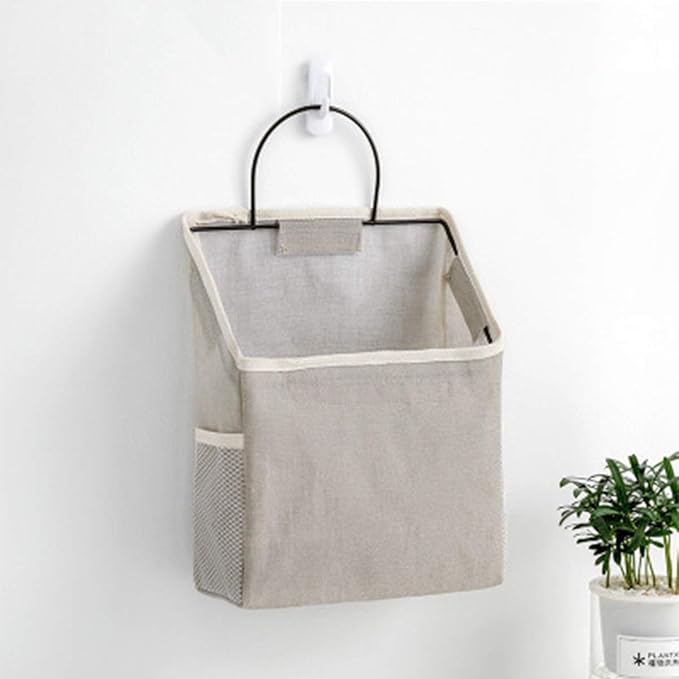 Fantasyon Wall Hanging Storage Bag, Waterproof Over The Door Closet Organizer Hanging Pocket Linen Cotton Organizer Box Containers for Bedroom, Bathroom (White)
