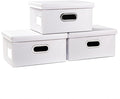 PRANDOM Collapsible Storage Box with Lid [3-Pack] Leather Fabric Foldable Storage Bin Organizer Container Basket Cube with Cover for Home Bedroom Closet Office Nursery White(13.6x9.6x6.9)