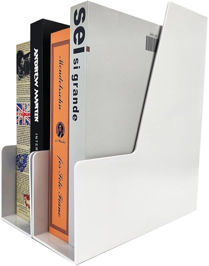 Vertical File Holder, Plastic Document and Magazine Organizer, Multi-purpose Document Organizer for Home Office (White)