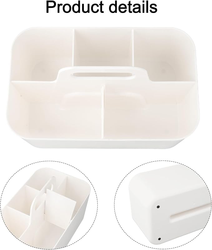 Stackable Storage Bins With Handles, Plastic Organiser Boxes For Desktop With Removable Divider, Multi Compartment Storage Trays For Makeup Art(White)