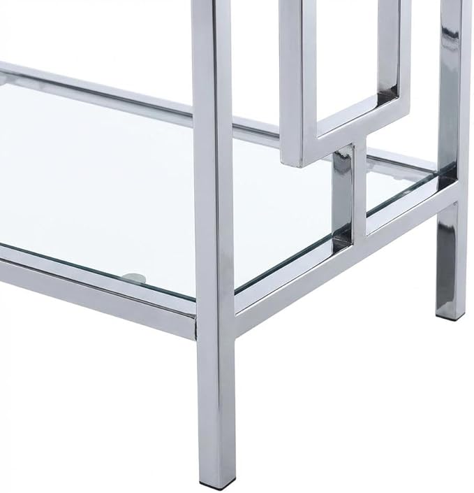 Furnifact Chrome 3-Tier Bookcase with Stylish Glam Design, Clear Glass Shelves, Durable Chrome Frame, Suitable for Modern Home Decor