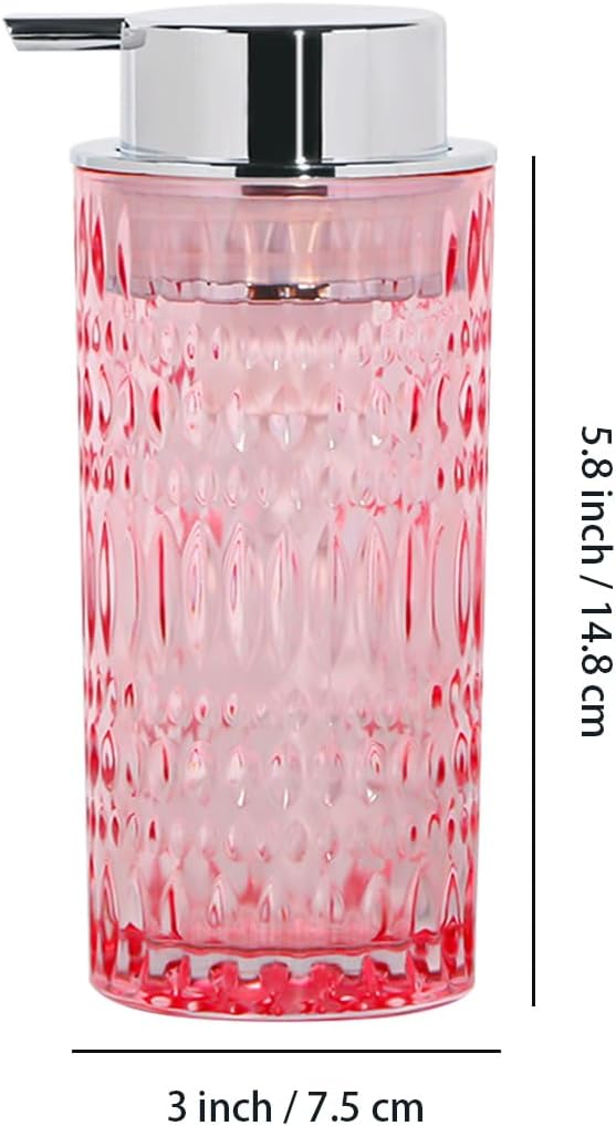 Foam Soap Dispenser, Pink Glass Foaming Soap Dispenser with Pump, 14 Oz Bathroom Refillable Liquid Lotion Pump Bottle Container for Kitchen Countertop Decor