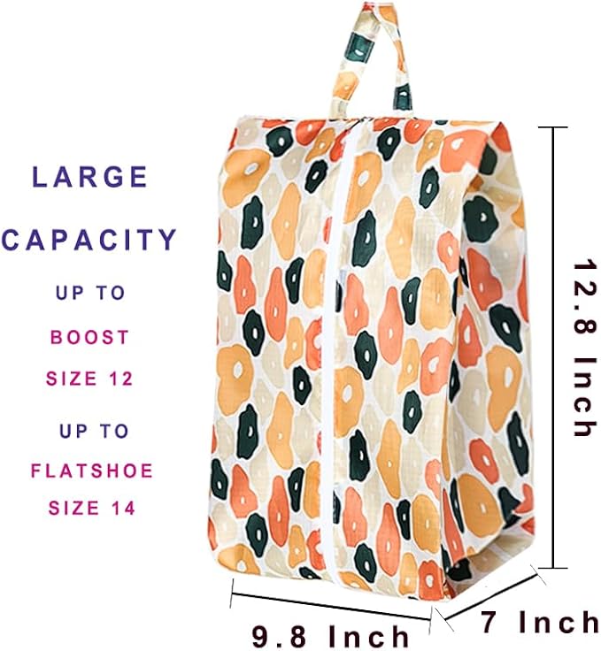 Travel Shoe Bags, Set of 12, Large Oxford Fabric Storage Bags with Zipper and Handle, Water-Resistant Pouches (Colorful patterns)