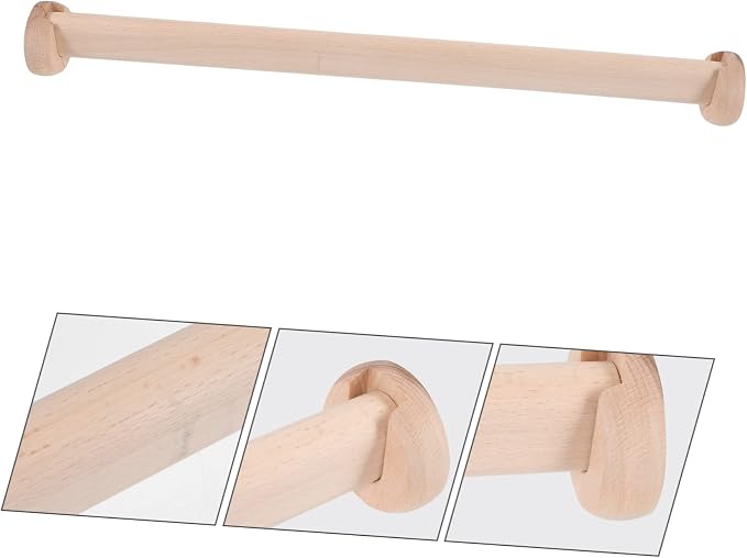 Wooden Closet Rod for Wardrobe 72-144 Inch Adjustable Clothes Hanging Rail Flange Support Solid Beech Wood for Organizing Bedroom and Closet Spaces