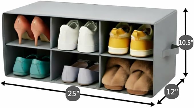 Sorbus Shoe Organizer Bin, 6 Section Cubby Shoe Shelves, Foldable Portable Detachable Closet Organizer Storage for Home Organization