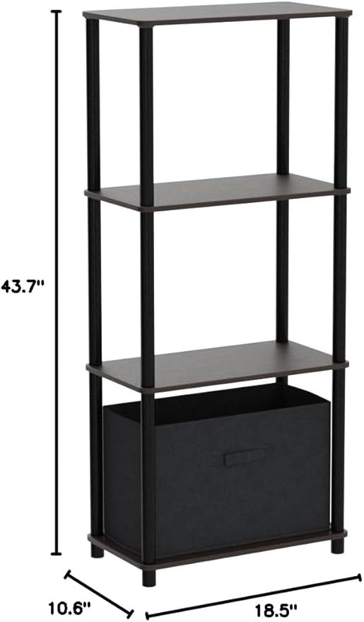 Yamazen NSR-4 (DBR4/BK) Rack, Slim, A4-Compatible, Easy Assembly, 4 Tiers, Width 18.5 x Depth 10.6 x Height 43.7 inches (47 x 27 x 111 cm), Dark Brown, Living Alone