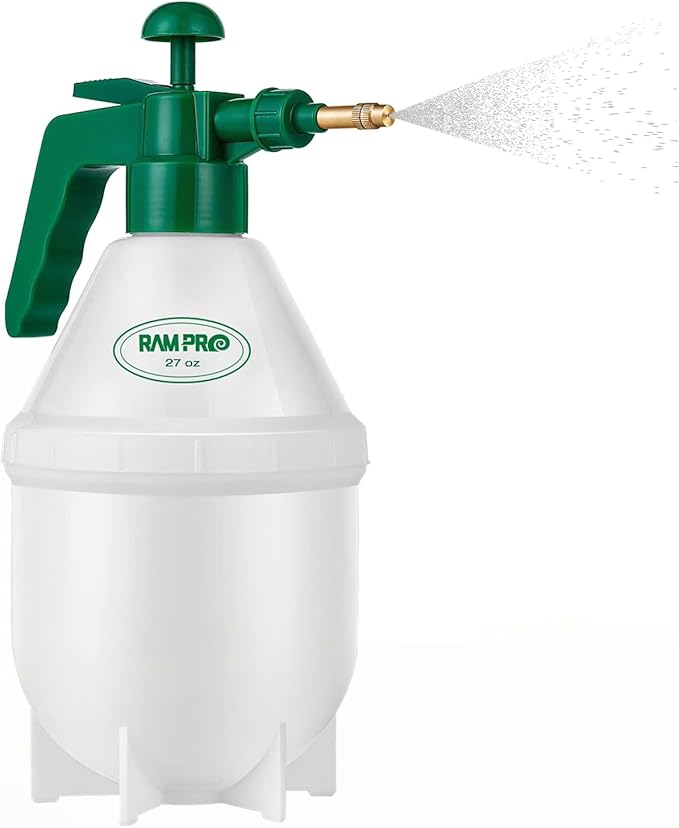 Garden Pump Sprayer, Handheld Bottle Mist Water Sprayer, Hand Pressure Home Cleaning Plant Lawn Sprayer w/ Safety Valve & Adjustable Bronze Nozzle, 1 Liter/1 QT/.26 Gallon/34 Ounces/1000 ml –By Rampro