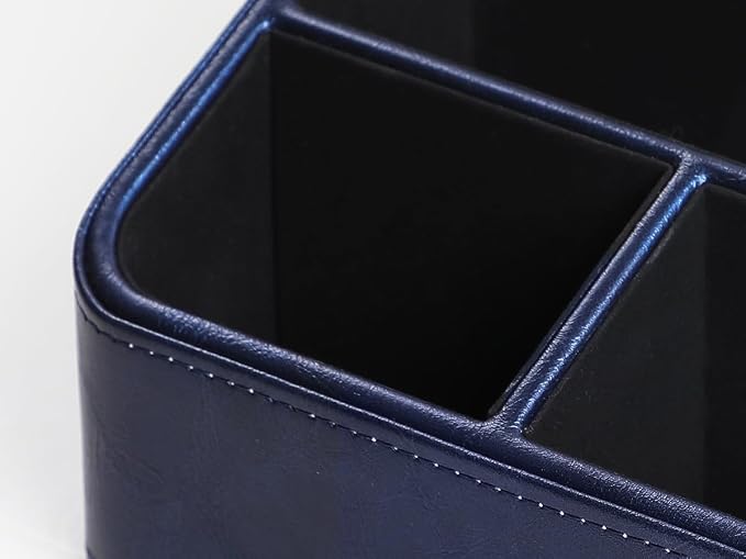 PU Leather Remote Control Holder, Nightstand Organizer with 4 Compartments | Luxury Desk Caddy with Velvet Lining, Small Desk Organizer for Living Room, Bedroom, Bedside, End Table, 6.8" x 6.7" x 4"