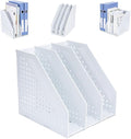 FRETONBA Collapsible Magazine File Holder, 3 Vertical Compartments | Foldable Space-Saving, Sturdy Plastic Binder Holder, Compact for Desk or Shelf, for Office & Home, Easy Access, Light Gray