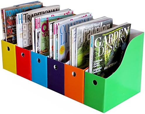 Evelots Magazine File Holder -Set of 6 Multi Color- Office Desk Organizer - Sturdy Cardboard - New Upgraded Double Front Panel -4" Wide-Easy Assemble