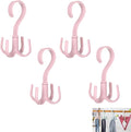 4PCS Rotating Tie and Belt Hanger, 360° Rotating Multifunctional Space Saving Closet Organizers Handbag Storage Hook Scarf Hanging Rack for Bedroom Kitchen (Pink)
