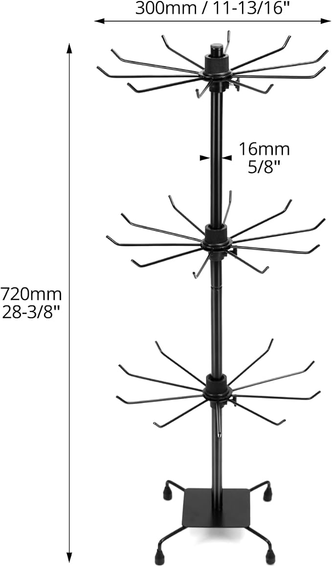 QWORK 3-Tier Rotating Metal Jewelry Display Stand – Adjustable Tabletop Holder for Necklaces, Earrings & Key Rings