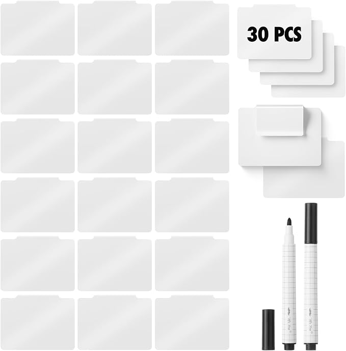 Mr. Pen- Basket Labels Clip On Set | 30 pcs Clip On Labels for Storage Bins with 2 Black Markers, Basket Tags, Easy to Clean