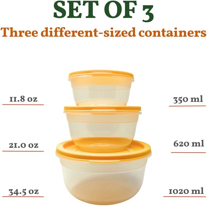 6-Piece Food Storage Containers with Lids, BPA Free, Microwave, Freezer, and Dishwasher Safe, Stackable, Assorted Colors (3, Round)