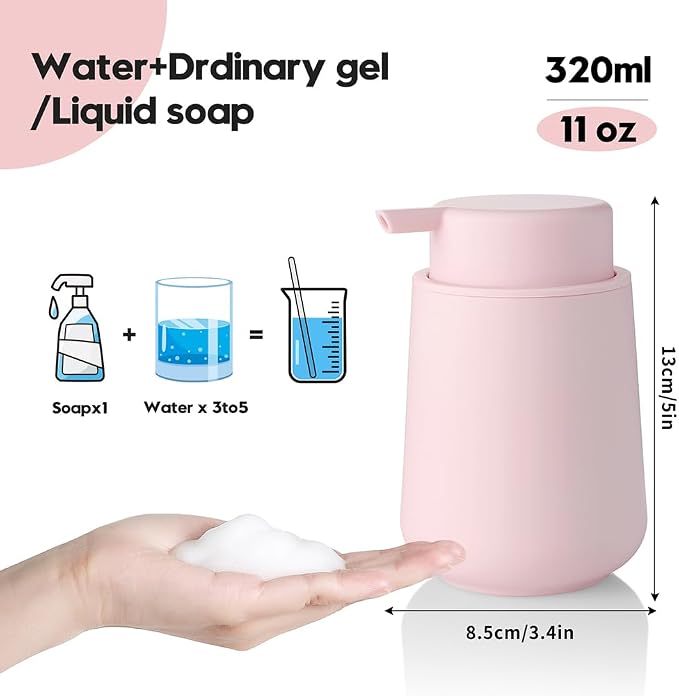 YAUKPH Matte Light Pink Foaming Hand Soap Dispenser Plastic 11 oz - Modern Minimalist Style for Bathroom & Kitchen Countertop Refillable