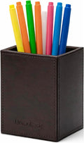 UnionBasic Square Pen Holder, Leather Pencil Cup, Desktop Caddy Stationery Organizer (Coffee)