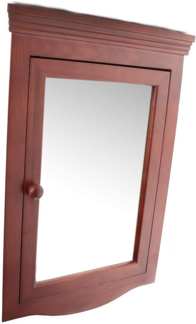 Renovators Supply Corner Medicine Cabinet with Mirror - Wall Mount Wooden Bathroom Medicine Cabinet - Double Shelf Storage Cabinet with Hardware - Hanging Bathroom Cabinet - Cherry, Pack of 1