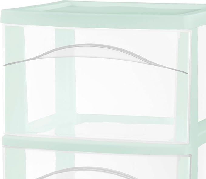 Sterilite 8 Pack 3 Drawer Storage Cart, Plastic Rolling Organization, Mint